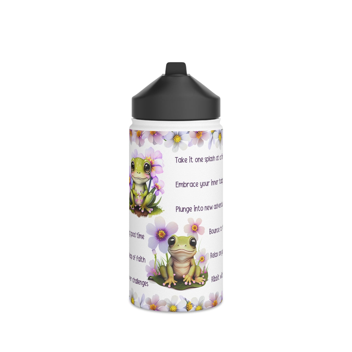 12oz Frog Themed Stainless Steel Reusable Water Bottle with Standard Lid