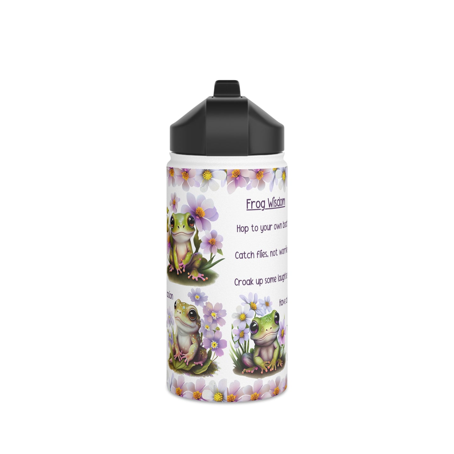 12oz Frog Themed Stainless Steel Reusable Water Bottle with Standard Lid